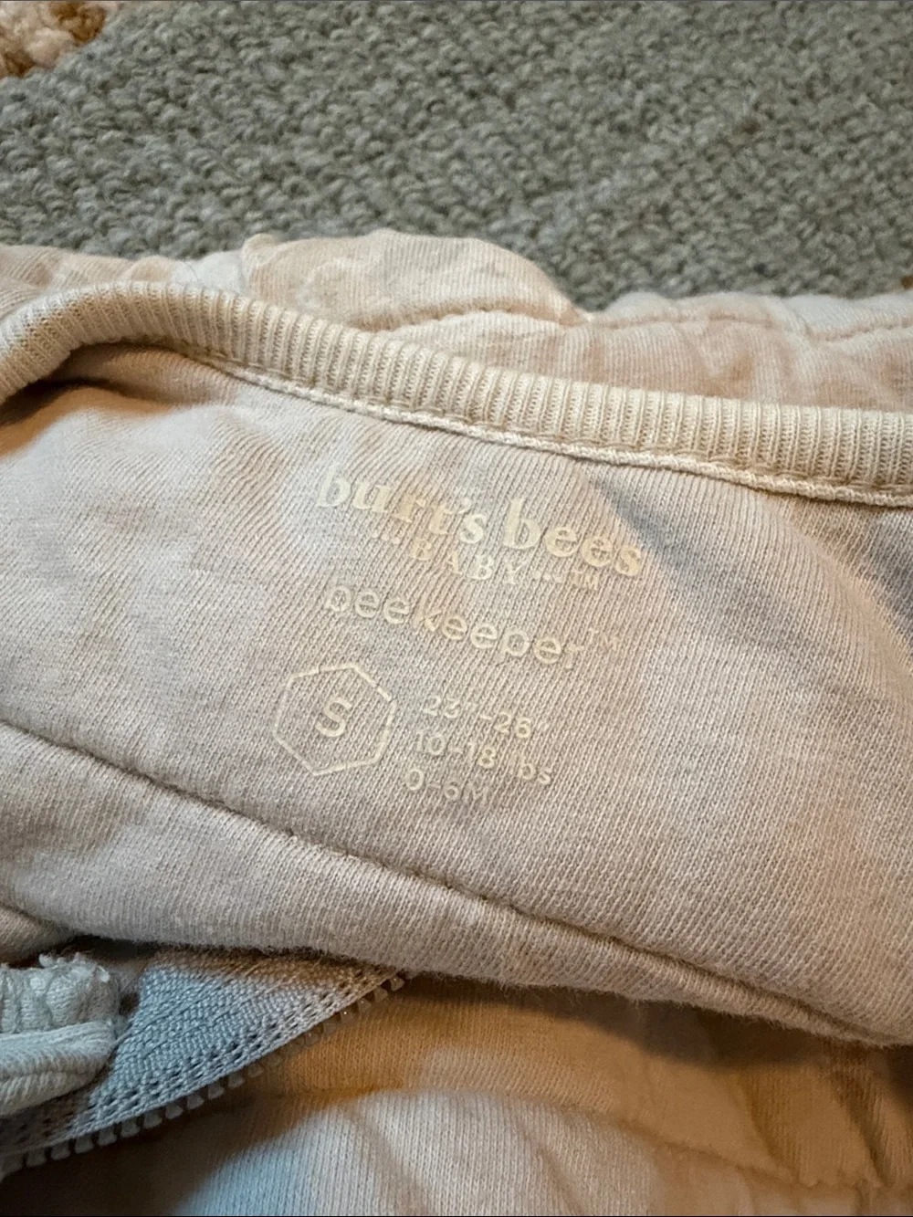 Light Gray Quilted Burts Bees Sleep Sack with Side Zipper